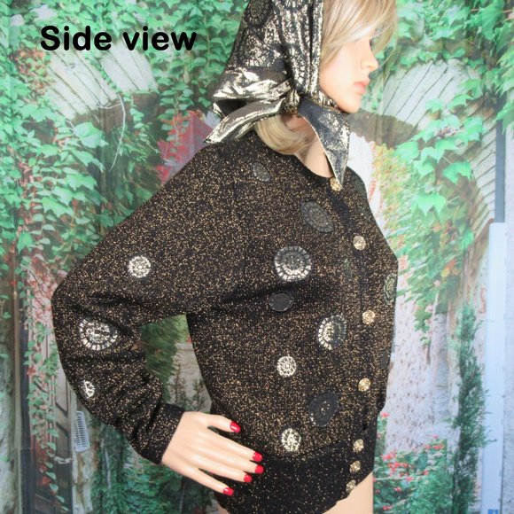 UMI Collections Anne Crimmins black & gold metallic cardigan Gold metal buttons - Picture 8 of 15